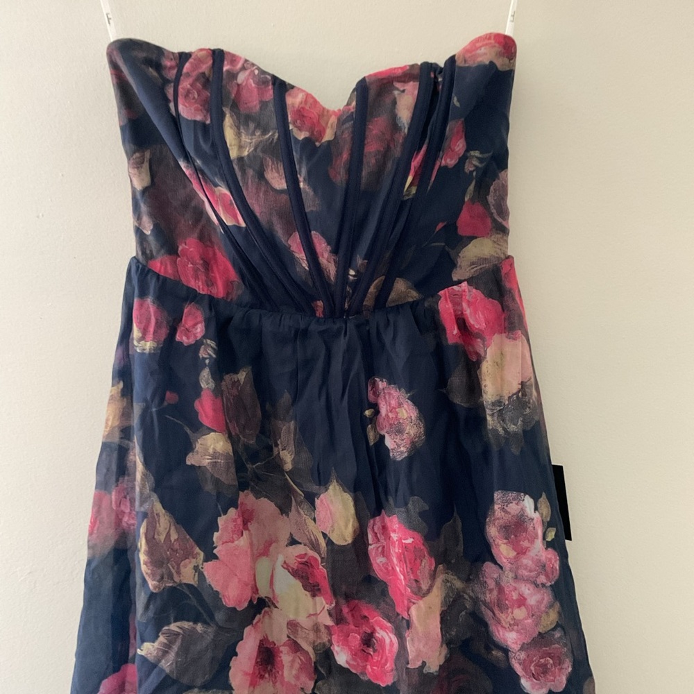 Lulu's Navy Strapless Floral Maxi Dress with Pink Blooms - Picture 6 of 15